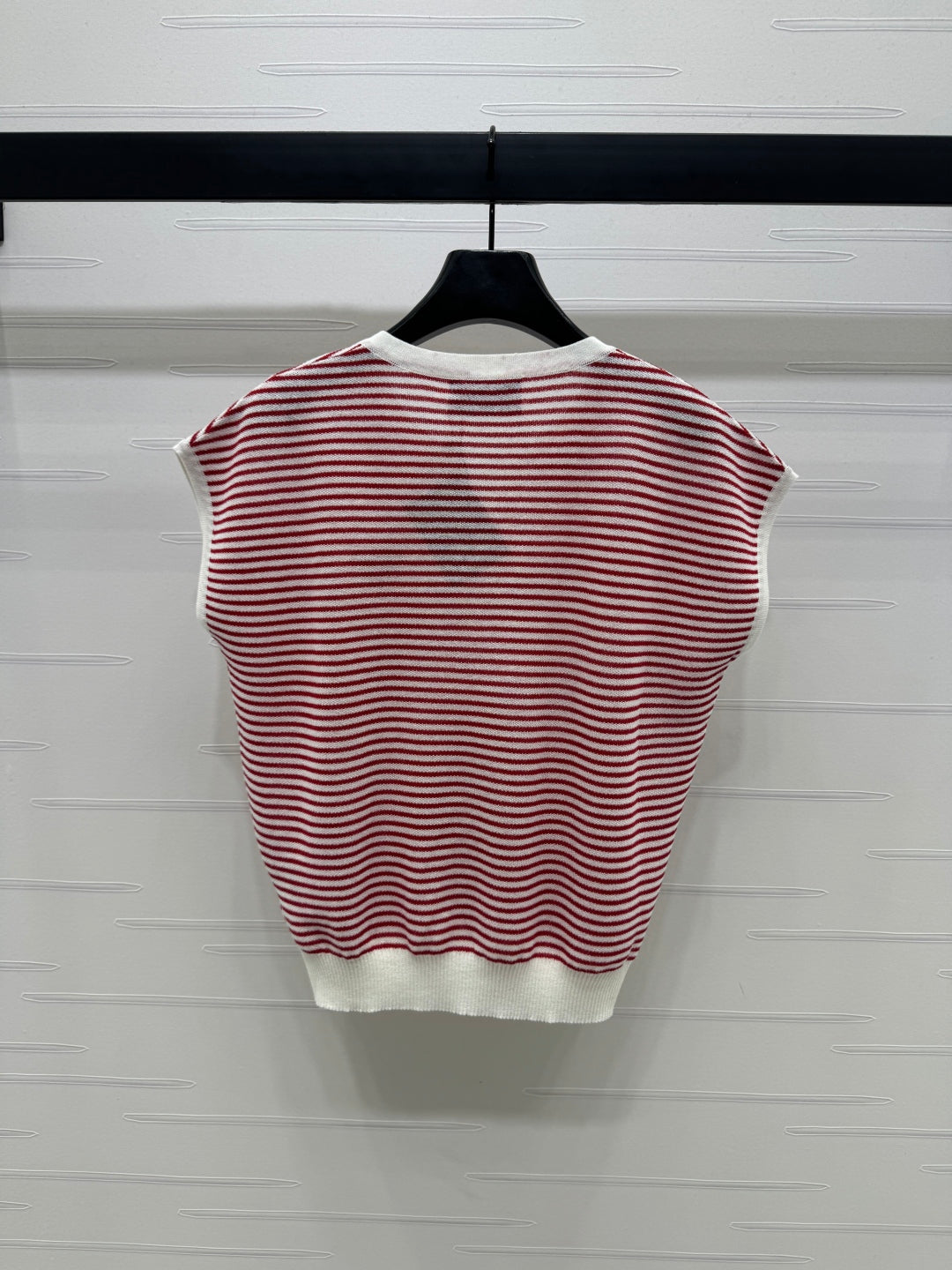 PRAD 25S STRIPED V-NECK KNITTED VEST 264127