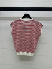 PRAD 25S STRIPED V-NECK KNITTED VEST 264127