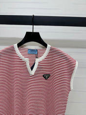 PRAD 25S STRIPED V-NECK KNITTED VEST 264127
