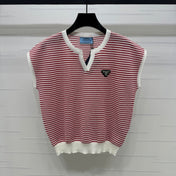 PRAD 25S STRIPED V-NECK KNITTED VEST 264127