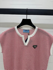 PRAD 25S STRIPED V-NECK KNITTED VEST 264127