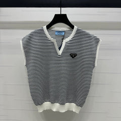 PRAD 25S STRIPED V-NECK KNITTED VEST 264126