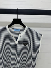 PRAD 25S STRIPED V-NECK KNITTED VEST 264126