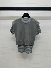 MIU 25S SHORT SLEEVE STRIPED KNITTED CAPE 264139