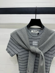 MIU 25S SHORT SLEEVE STRIPED KNITTED CAPE 264139