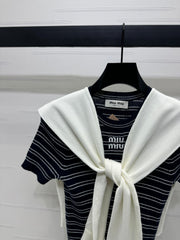 MIU 25S SHORT SLEEVE STRIPED KNITTED CAPE 264138