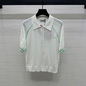 MIU 25S ROUND NECK STRIPED KNIT RAGLAN SHORT SLEEVES 264108