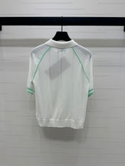 MIU 25S ROUND NECK STRIPED KNIT RAGLAN SHORT SLEEVES 264108
