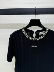 MIU 25S RHINESTONE COLLAR T-SHIRT 264097