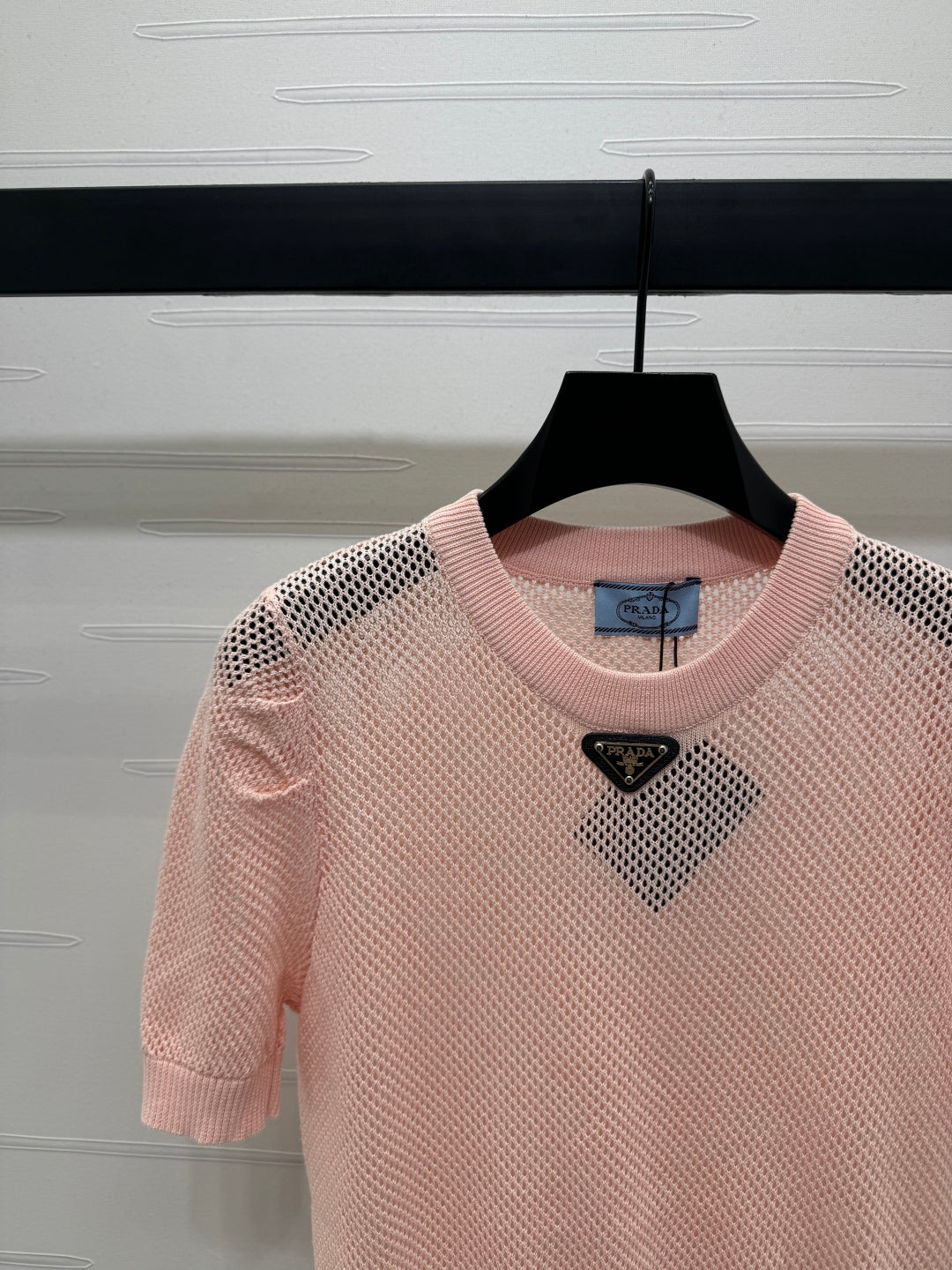 PRAD 25S HOLLOW KNIT SHORT SLEEVE TOP 264136