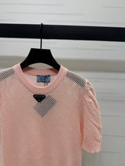 PRAD 25S HOLLOW KNIT SHORT SLEEVE TOP 264136