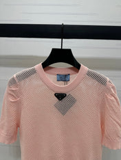 PRAD 25S HOLLOW KNIT SHORT SLEEVE TOP 264136