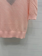 PRAD 25S HOLLOW KNIT SHORT SLEEVE TOP 264136