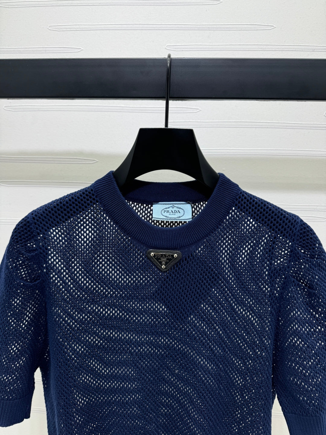 PRAD 25S HOLLOW KNIT SHORT SLEEVE TOP 264135