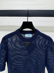 PRAD 25S HOLLOW KNIT SHORT SLEEVE TOP 264135