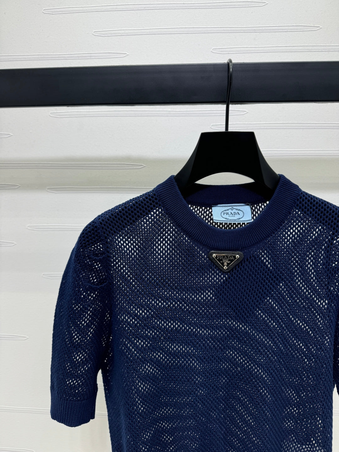 PRAD 25S HOLLOW KNIT SHORT SLEEVE TOP 264135