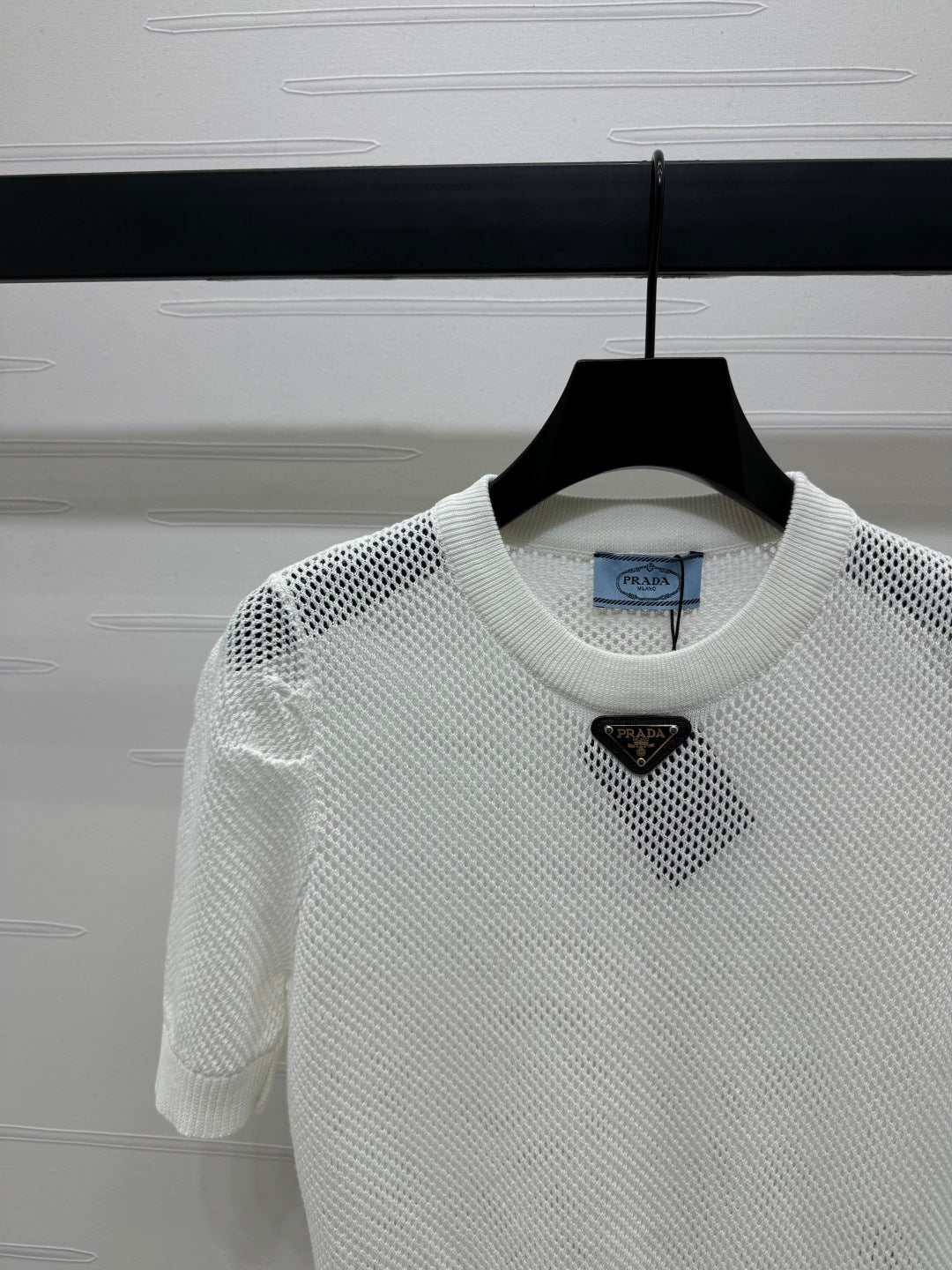 PRAD 25S HOLLOW KNIT SHORT SLEEVE TOP 264134