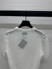 PRAD 25S HOLLOW KNIT SHORT SLEEVE TOP 264134