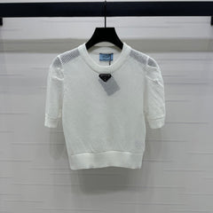 PRAD 25S HOLLOW KNIT SHORT SLEEVE TOP 264134