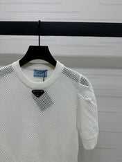 PRAD 25S HOLLOW KNIT SHORT SLEEVE TOP 264134