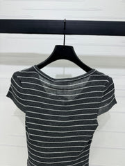 DIOR 25S SHORT SLEEVE STRIPED V-NECK SWEATER 264077