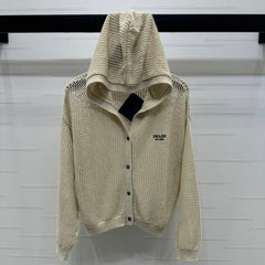 PRADA LACE-KNIT LONG-SLEEVE HOODIE 274830