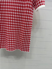MIUMIU CREW NECK SHORT-SLEEVE PLAID KNIT TOP 274834