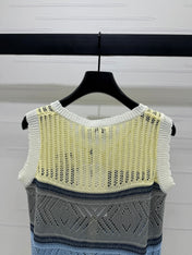 CHANEL EMBROIDERED LOGO OPEN-KNIT VEST 274869