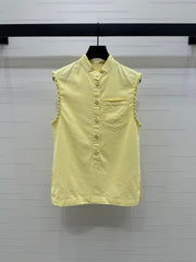 GUCCI SLEEVELESS DENIM TOP WITH STAND COLLAR