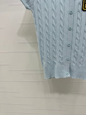MIUMIU U-NECK KNITTED SHORT-SLEEVE TOP LIGHT BLUE 274948