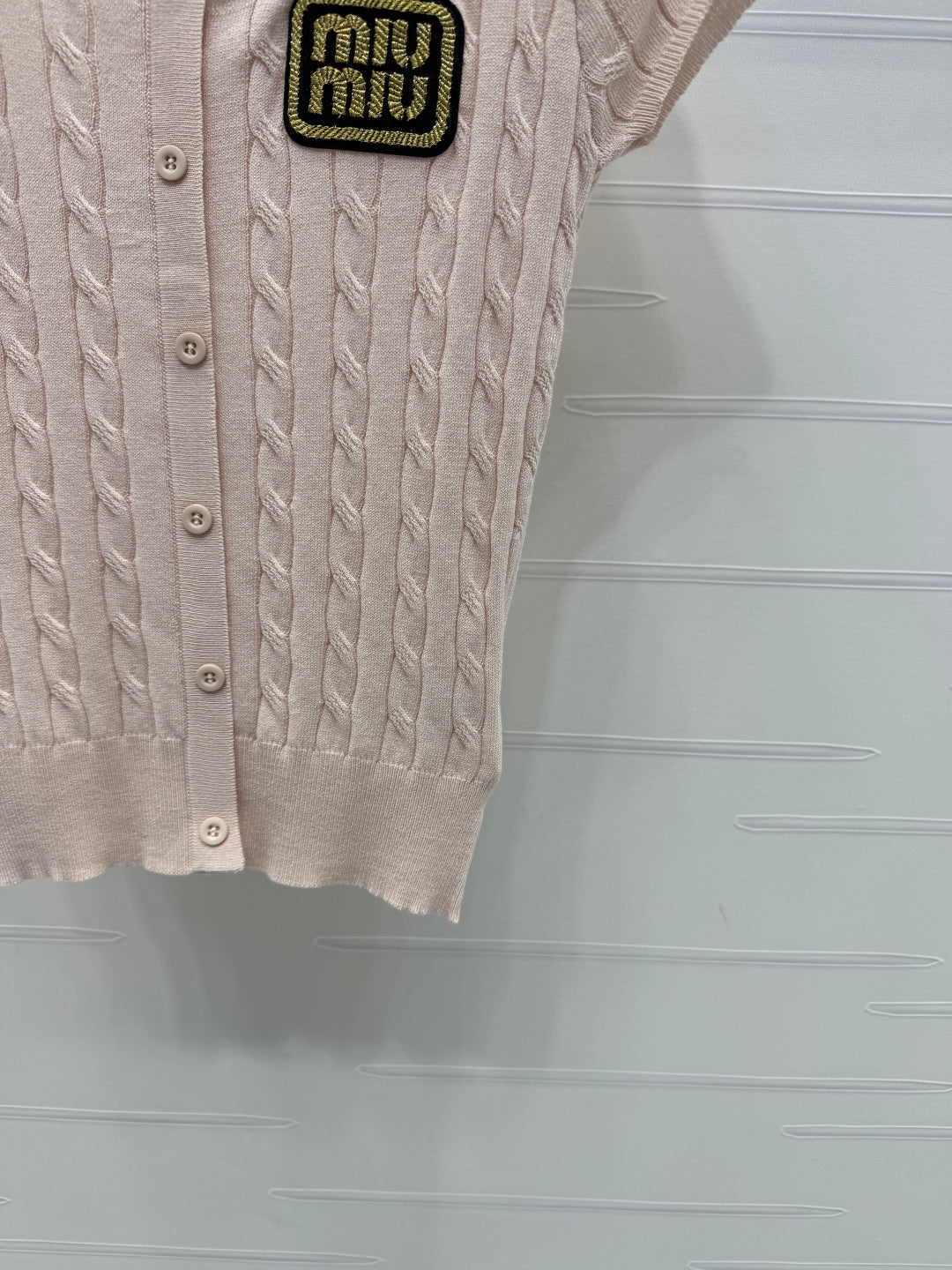 MIUMIU U-NECK KNITTED SHORT-SLEEVE TOP PINK 274947