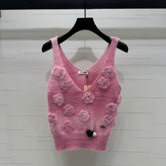 MIUMIU KNIT VEST WITH 3D FLORAL DETAILS 274890