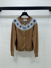 CELINE CARDIGAN IN PECAN BROWN MIX BLUE WOOL
