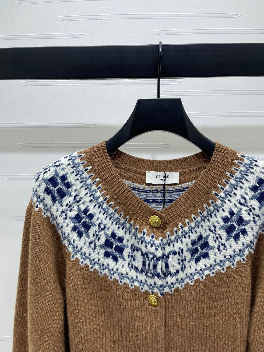 CELINE CARDIGAN IN PECAN BROWN MIX BLUE WOOL