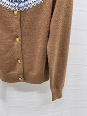 CELINE CARDIGAN IN PECAN BROWN MIX BLUE WOOL