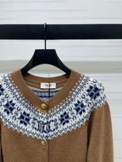 CELINE CARDIGAN IN PECAN BROWN MIX BLUE WOOL
