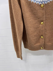 CELINE CARDIGAN IN PECAN BROWN MIX BLUE WOOL