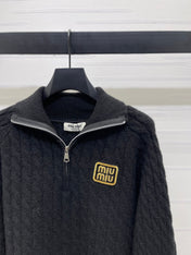 MIUMIU HALF-ZIP KNITTED PULLOVER WITH COLLAR STYLE 486