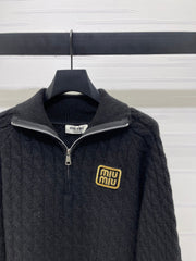 MIUMIU HALF-ZIP KNITTED PULLOVER WITH COLLAR STYLE 486