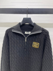 MIUMIU HALF-ZIP KNITTED PULLOVER WITH COLLAR STYLE 486