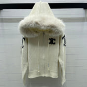 CELINE 25S HOODED CARDIGAN WITH FUR TRIM 0089