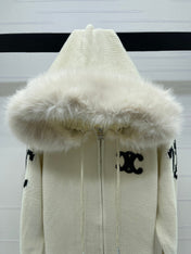 CELINE 25S HOODED CARDIGAN WITH FUR TRIM 0089