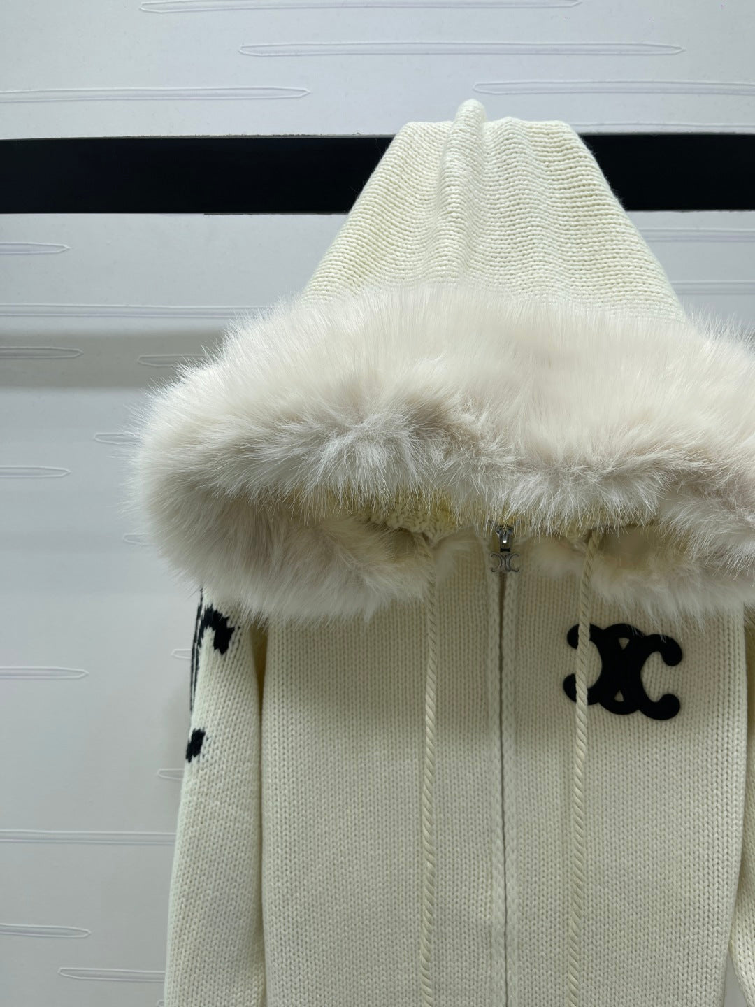 CELINE 25S HOODED CARDIGAN WITH FUR TRIM 0089