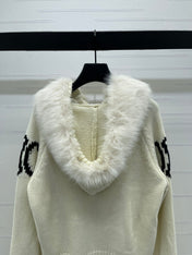 CELINE 25S HOODED CARDIGAN WITH FUR TRIM 0089