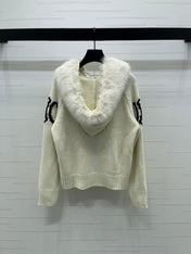 CELINE 25S HOODED CARDIGAN WITH FUR TRIM 0089