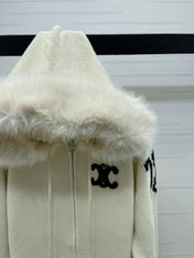 CELINE 25S HOODED CARDIGAN WITH FUR TRIM 0089