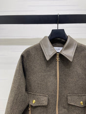 CELINE 25S PU LEATHER JACKET WITH LAPEL TRIM 0032