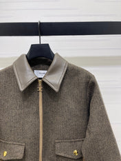 CELINE 25S PU LEATHER JACKET WITH LAPEL TRIM 0032