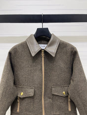 CELINE 25S PU LEATHER JACKET WITH LAPEL TRIM 0032