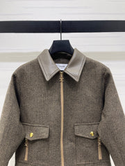 CELINE 25S PU LEATHER JACKET WITH LAPEL TRIM 0032